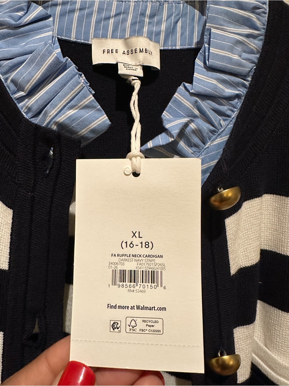 Navy & White Striped Button Cardigan - Picture 4 of 4